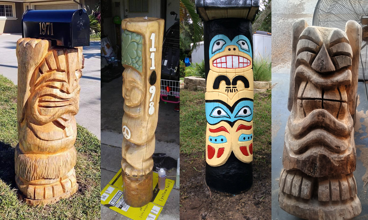 Tiki Mailbox Post Carvings