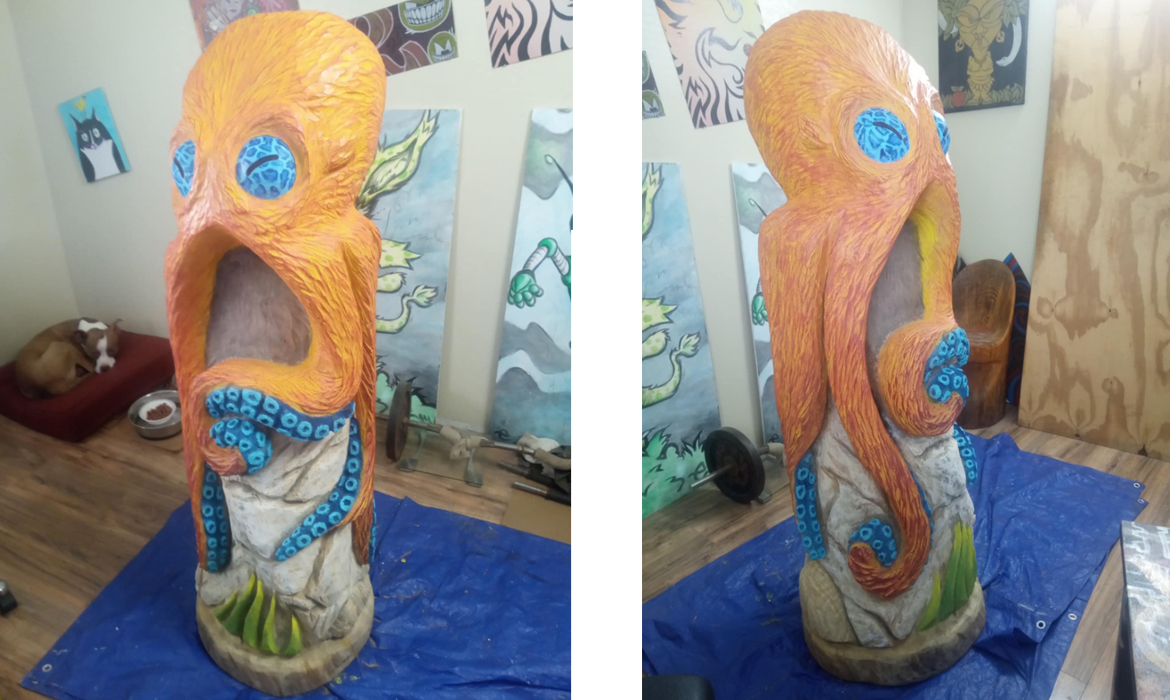 Octopus mailbox post carving